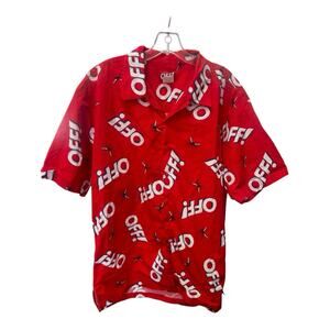 RARE Unique Vintage OFF! Mosquito Large Short Sleeve Button Up Cotton Shirt